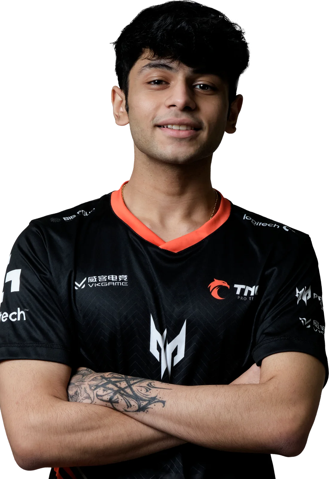 Krish Gupta in a TNC Predator jersey, arms crossed